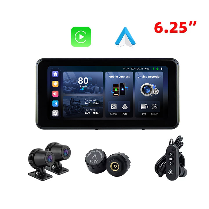 Pantalla de motocicleta - 6,25pulgadas - Sensores de punto ciego - Sensores de presion- camaras Full HD- Carplay Android Auto -