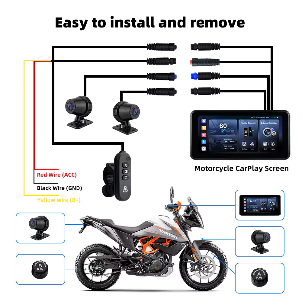 Pantalla de motocicleta - 6,25pulgadas - Sensores de punto ciego - Sensores de presion- camaras Full HD- Carplay Android Auto -