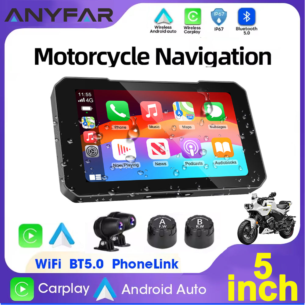 Pantalla de motocicleta - 5 pulgadas - camaras Full HD- Carplay Android Auto - Sensores de presion