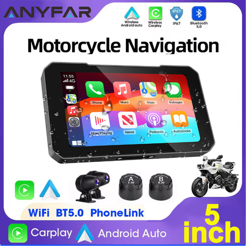 Pantalla de motocicleta - 5 pulgadas - camaras Full HD- Carplay Android Auto - Sensores de presion