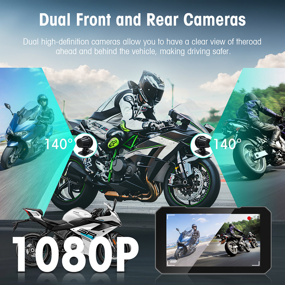 Pantalla de motocicleta - 5 pulgadas - camaras Full HD- Carplay Android Auto - Sensores de presion